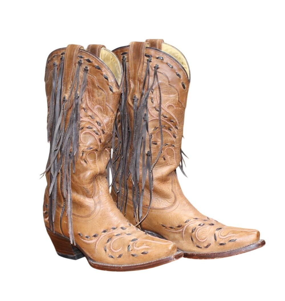 Corral Boots Women’s 7M Tan Leather Fringe Western Cowboy Boots Snip Toe